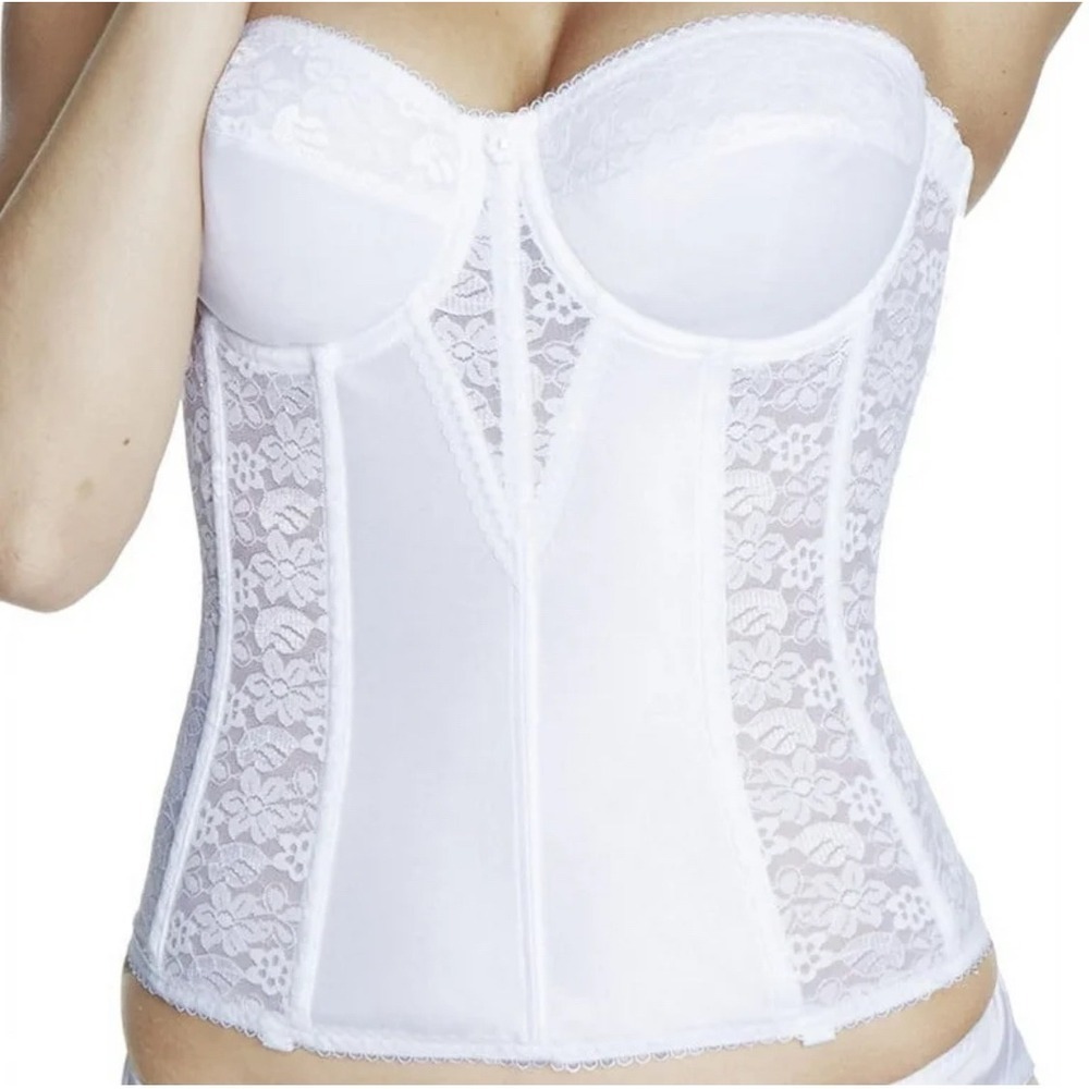 NWT Dominique White Lace Corset Bustier Strapless Bridal Wedding siz 32DD/E
